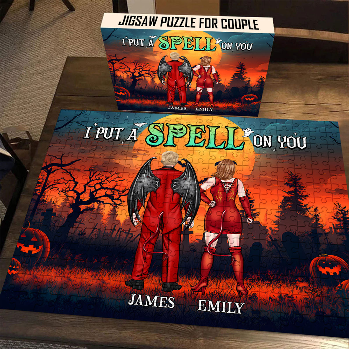 Personalized Jigsaw Puzzles - Halloween Couple Puzzle - "I Put A Spell On You" - Gift For Couple - Personalized Puzzle