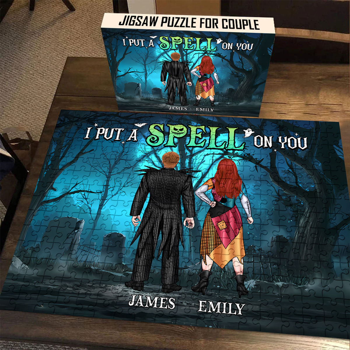Personalized Jigsaw Puzzles - Halloween Couple Puzzle - "I Put A Spell On You" - Gift For Couple - Personalized Puzzle