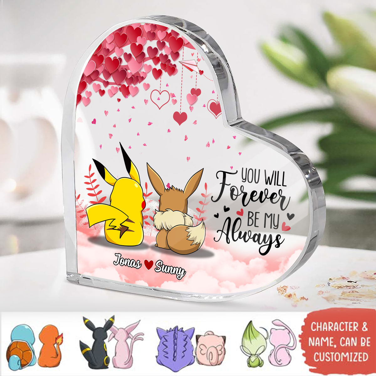 Heart Acrylic Transparent Plaque - I Choose You - Pokemon Gift - Gift for Couple - Custom Heart-Shaped Acrylic Plaque - Personalized Desktop_1