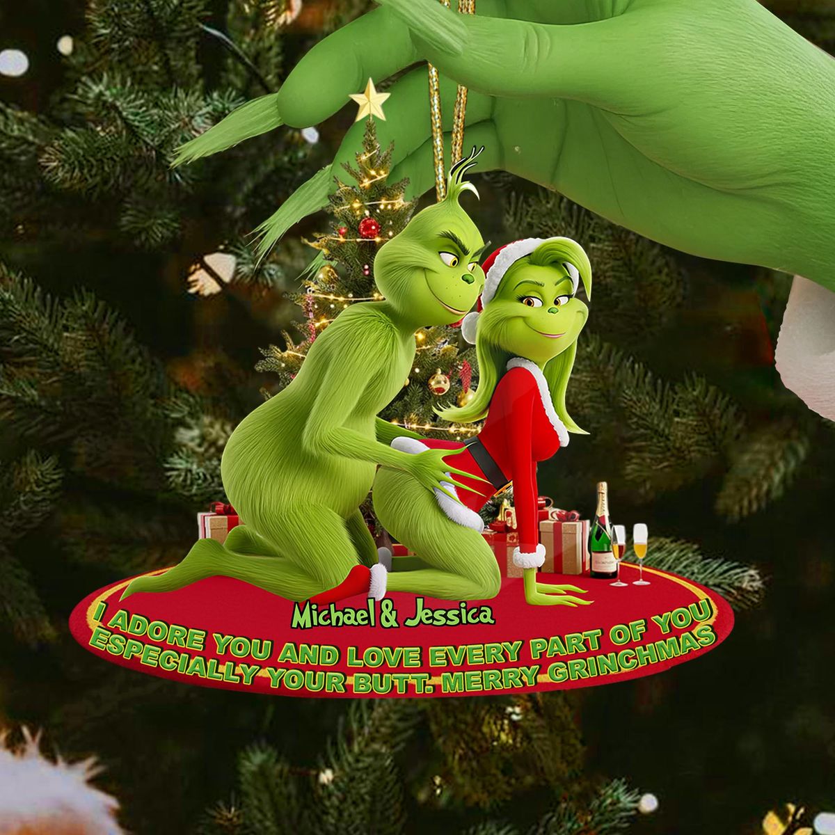 Acrylic Ornament - Couple Christmas Ornament - Grinch Holiday Ornaments (v2) - Funny Holiday Ornaments - Grinchmas Gift - Personalized Ornament_1