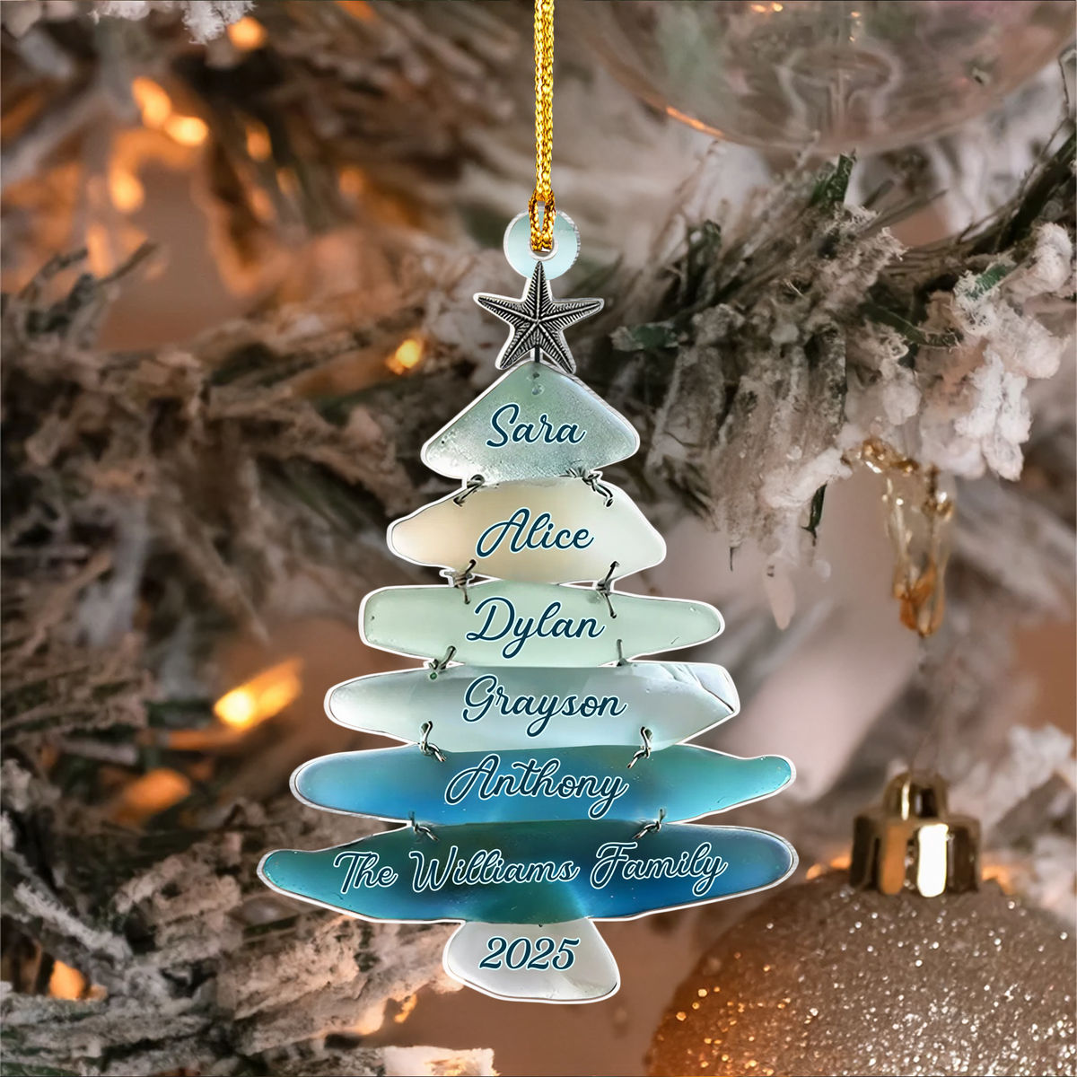 Personalized Acrylic Ornament - 2D FLAT Christmas Family Names Ornament, Family Sea Glass Effect Ornament, Christmas 2025 Ornament - Personalized Acrylic Custom Shape Ornament 3sz_4