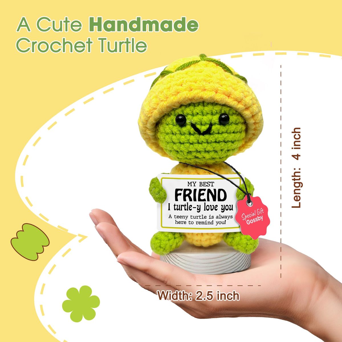 Gossby Handmade Crochet - My Best Friend I Turtle-Y Love You - Friendship, Christmas, Birthday Gift for Best Friend - Bestie Gift for Women - Handmade Positive Animal Decor - Turtle Crochet_6