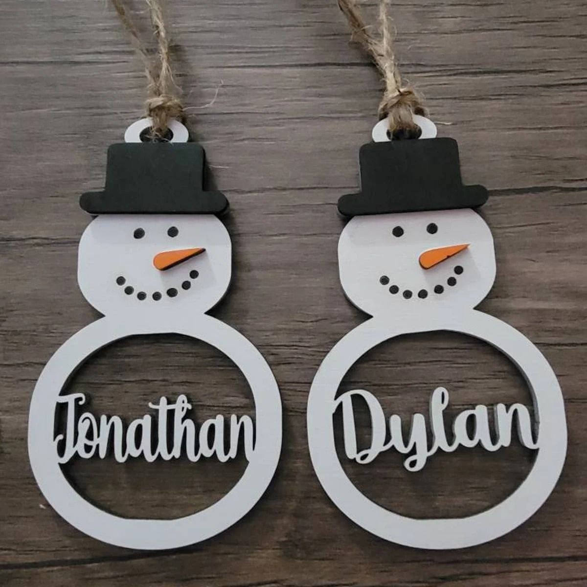 Personalized Set - Personalized Snowman Christmas Ornament - Laser Cut Wood Holiday Bauble_10