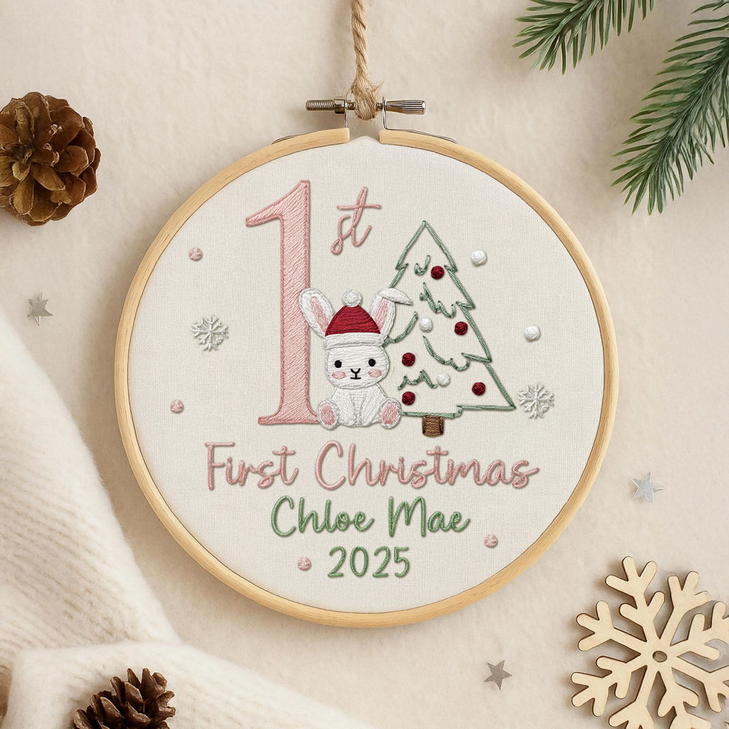 Babys First Christmas Ornament - Custom Ornament Keepsake, Personalized Embroidered Ornament for Baby 1st - Embroidered Ornament_6