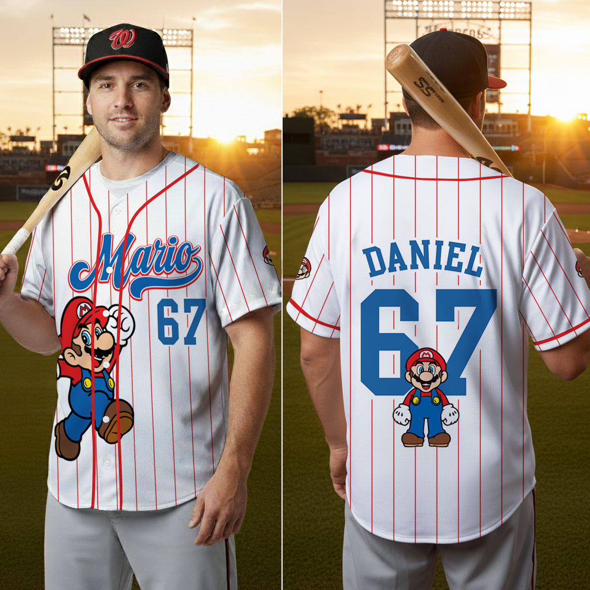 Personalized Set - Personalized Super Mario Baseball Jersey - Mario Family Shirts, Princess Peach Jersey, Jersey for Kids, Youth & Adults, Mario Birthday Gift (A)_1