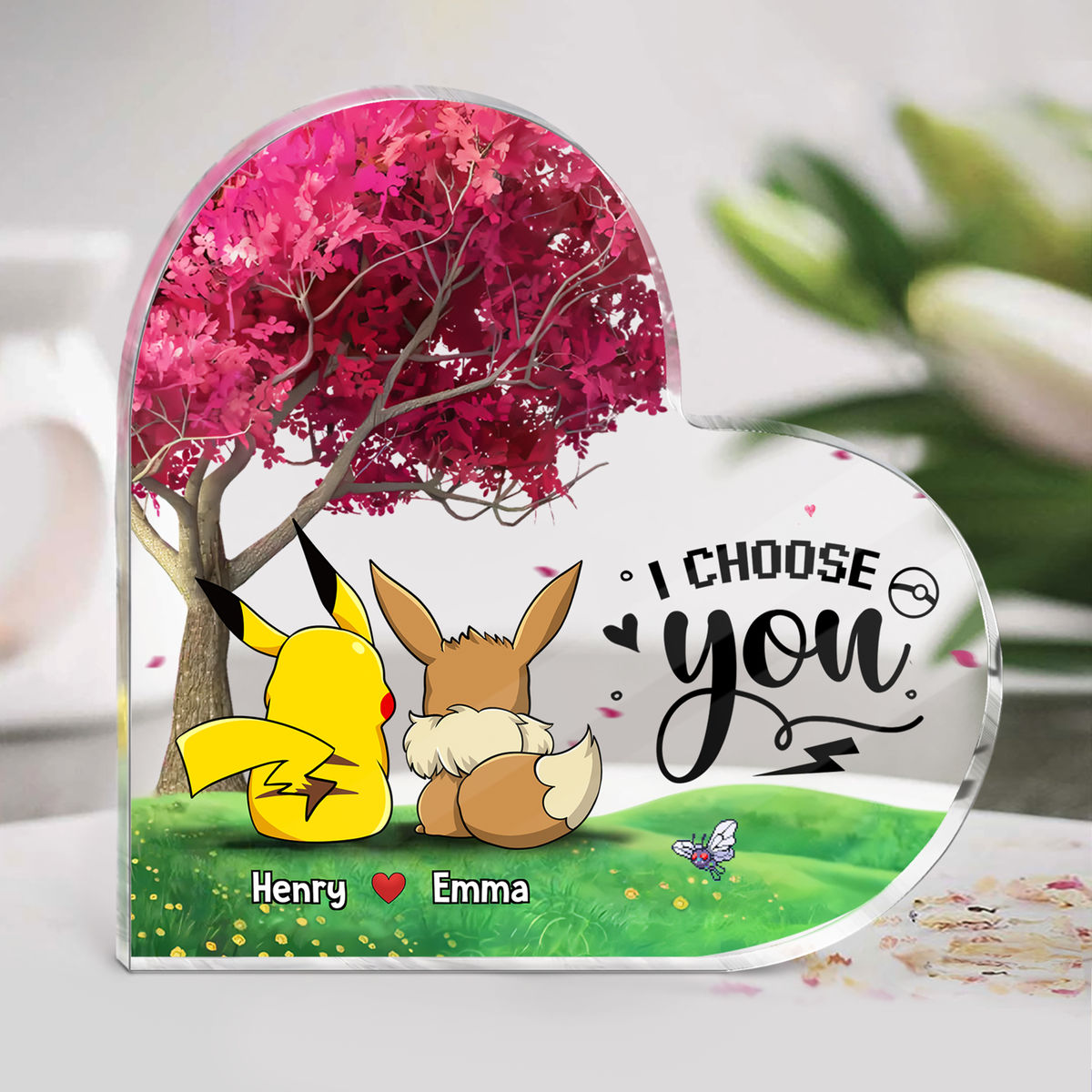 Heart Acrylic Transparent Plaque - I Choose You - Pokemon Gift - Gift for Couple (Custom Heart-Shaped Acrylic Plaque) - Personalized Desktop_4