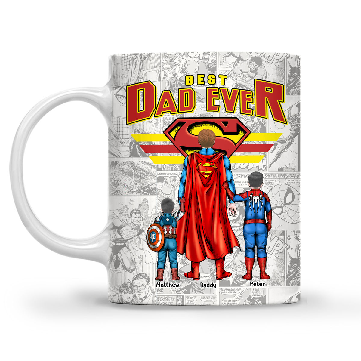 All Over Print Mugs - Best Dad Ever - Happy Father's Day - Super Dad Comic - Super Family 2026 - Personalized Mug_2