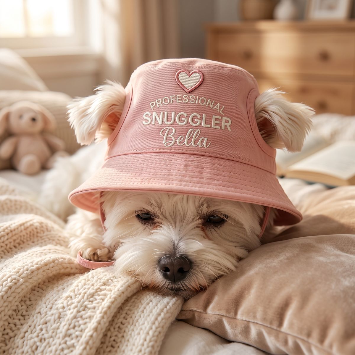 Embroidered Name Pet Bucket Hat with Paw Design for Dogs, Puppies & Dog Lover Gift
