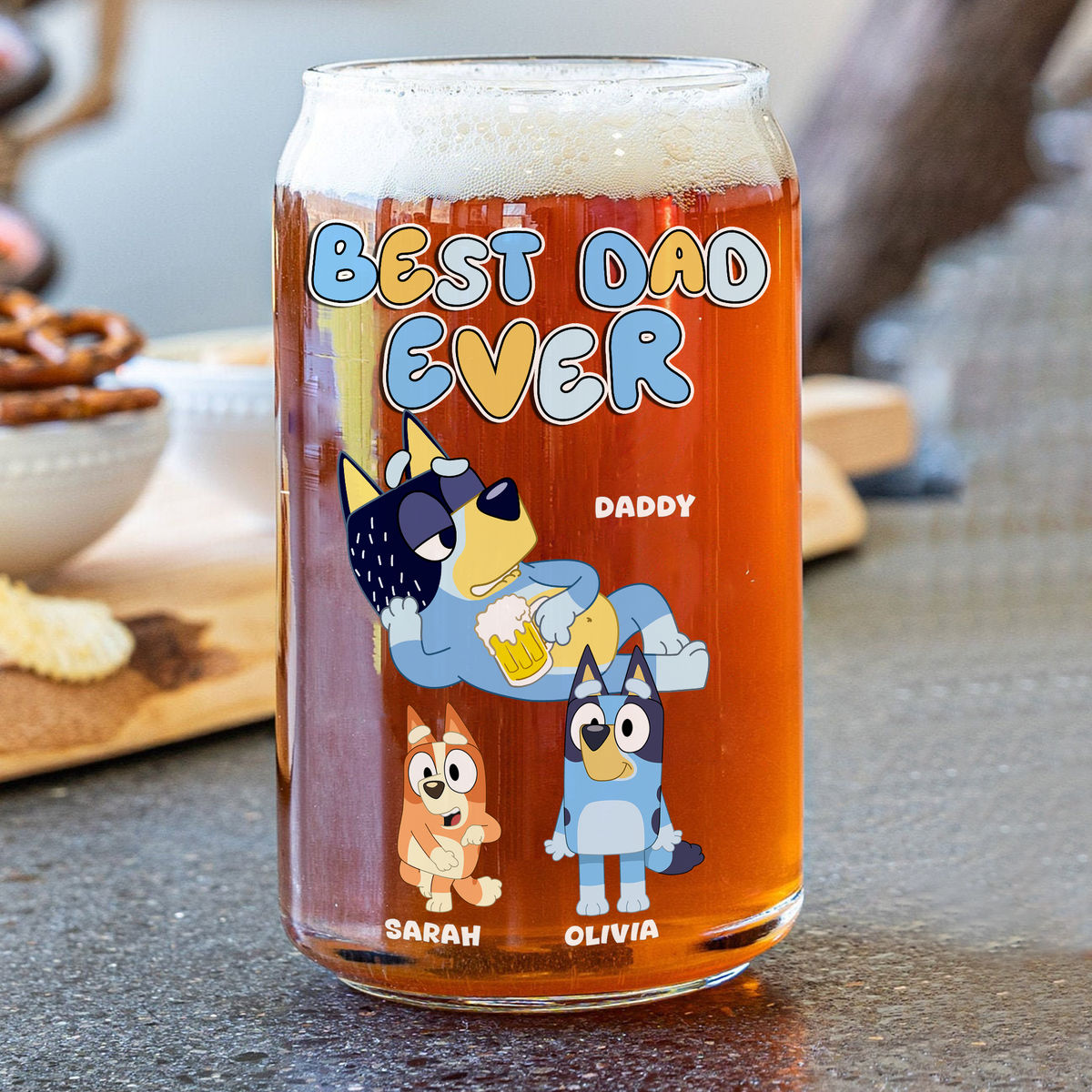 Sipper Glass - Best Dad Ever - Bluey Family - Personalized Sipper Glass_1