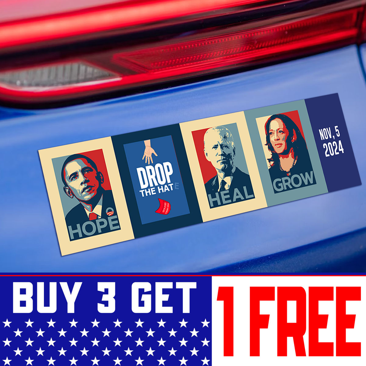 Bumper Car Magnets - DROP THE HATE - Bumper Magnet Sign - Social Justice Activist Gift - Vote Blue 2024 Presidential Election - Buy 3 Get 1 Free (44195) - Personalized Magnet