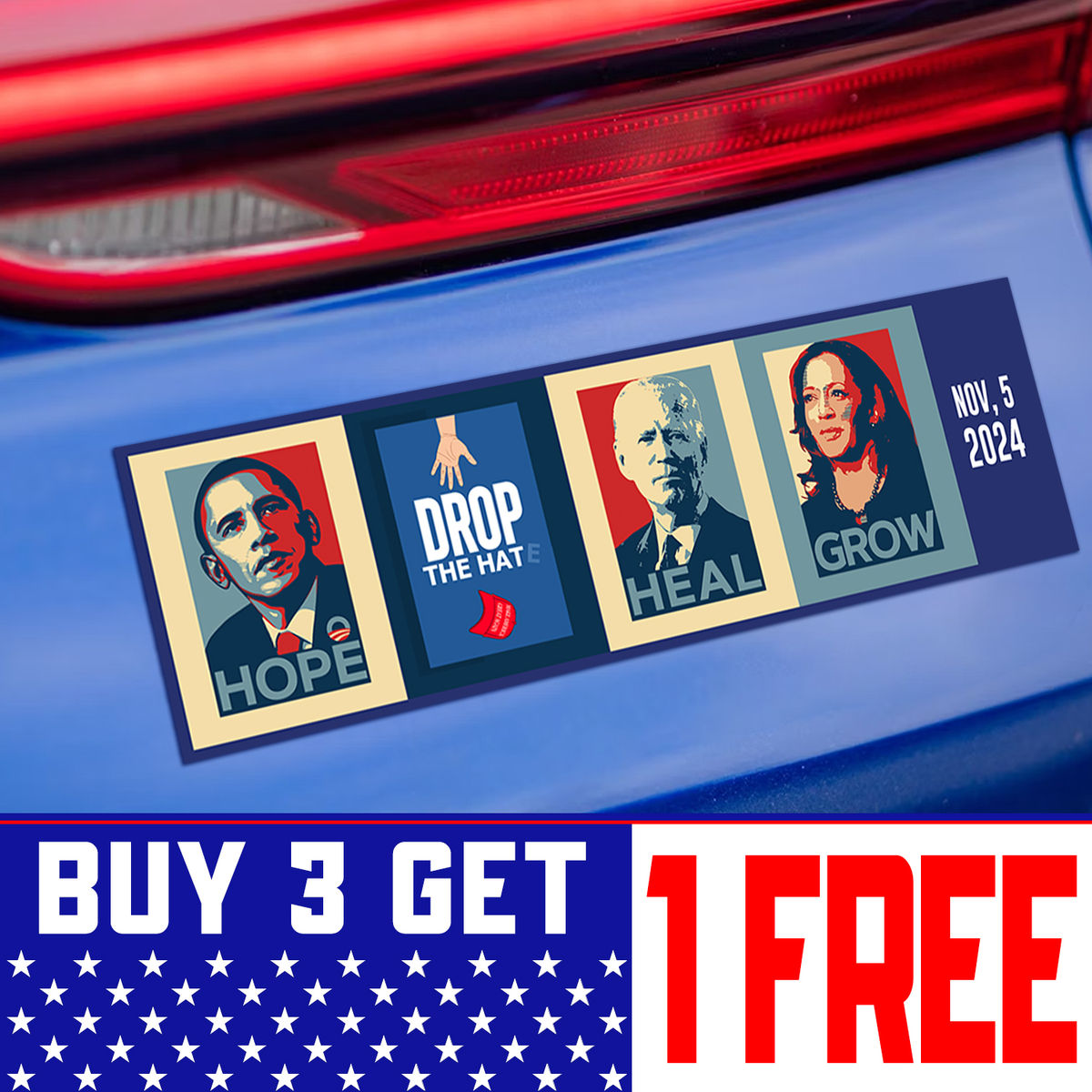 Bumper Car Magnets - DROP THE HATE - Bumper Magnet Sign - Social Justice Activist Gift - Vote Blue 2024 Presidential Election - Buy 3 Get 1 Free (44196) - Personalized Magnet