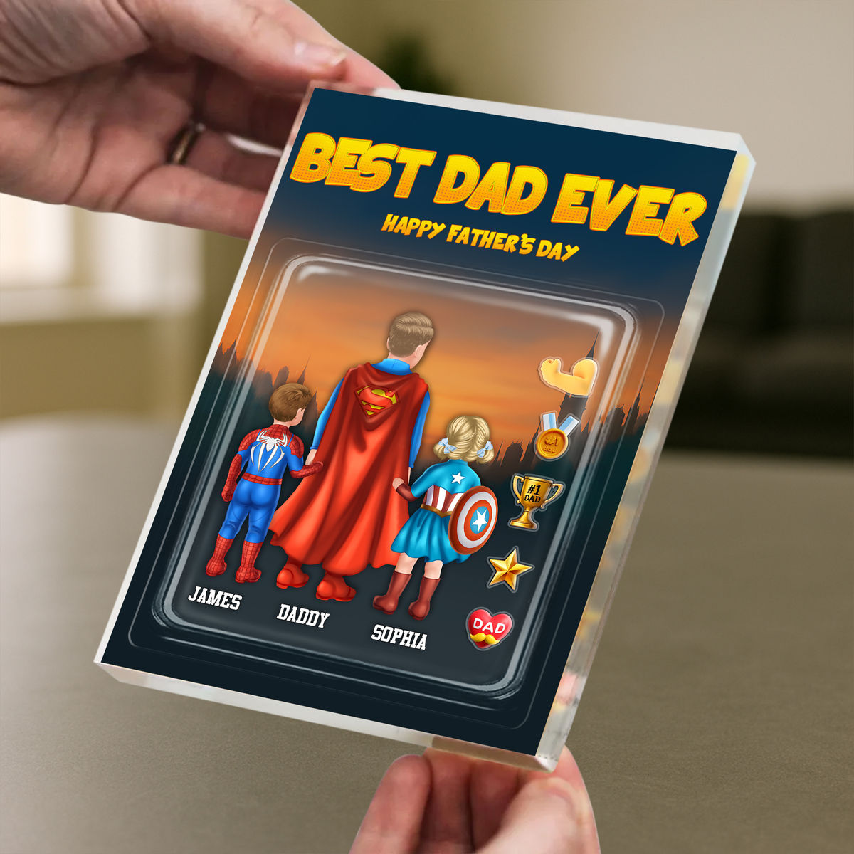 Personalized Acrylic Block Plaque - Best Dad Ever - Happy Father's Day - Super DAD 3D - Trending Gifts 2026 - Personalized Acrylic Block Plaque_1