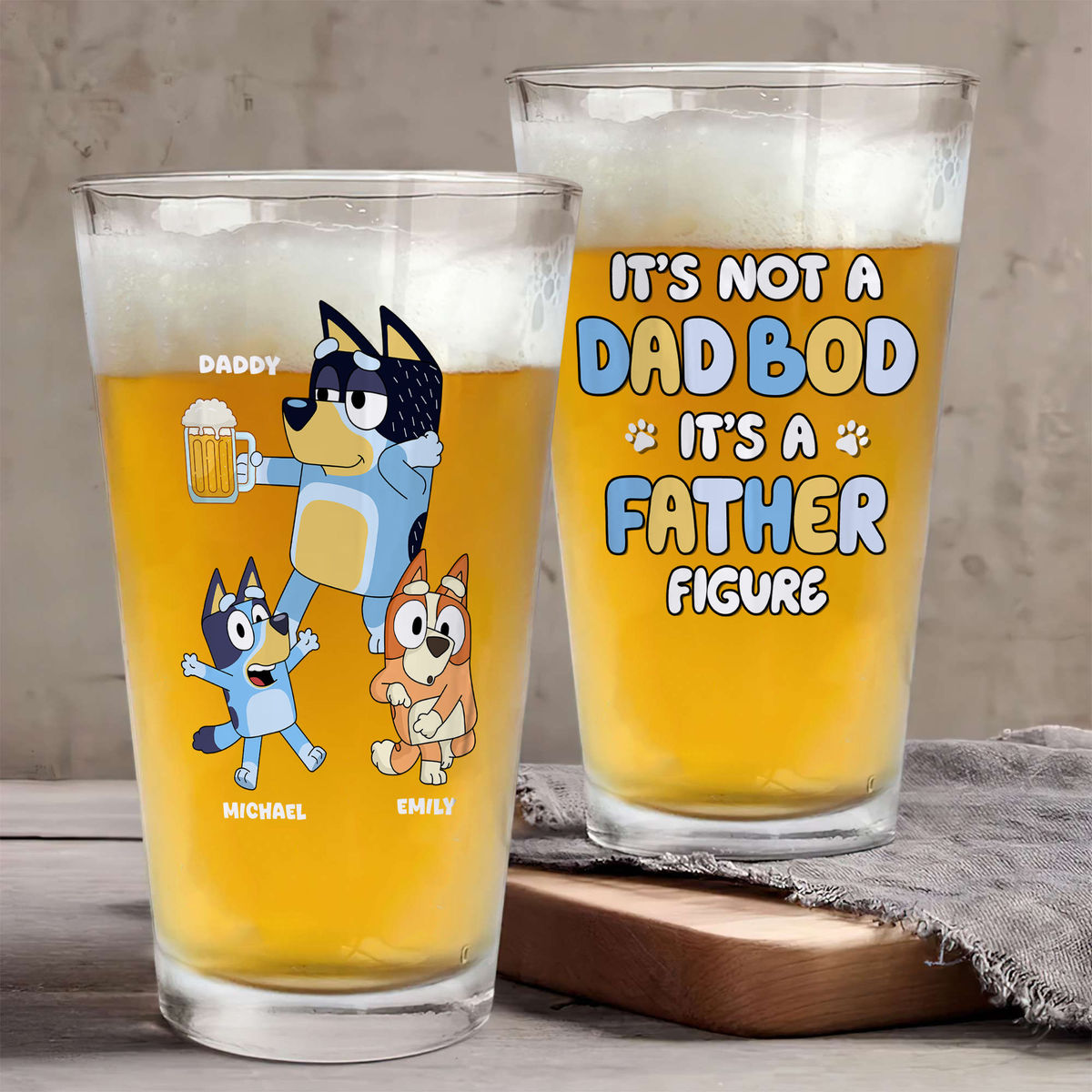 Father's Day Gifts - t's not a Dad Bob it's a Father Figure (B2) - Bluey Dad - Father's Day - Bluey Dad - Gifts For Dad, Men, Gifts For Beer Lovers - Personalized Beer Glass_1