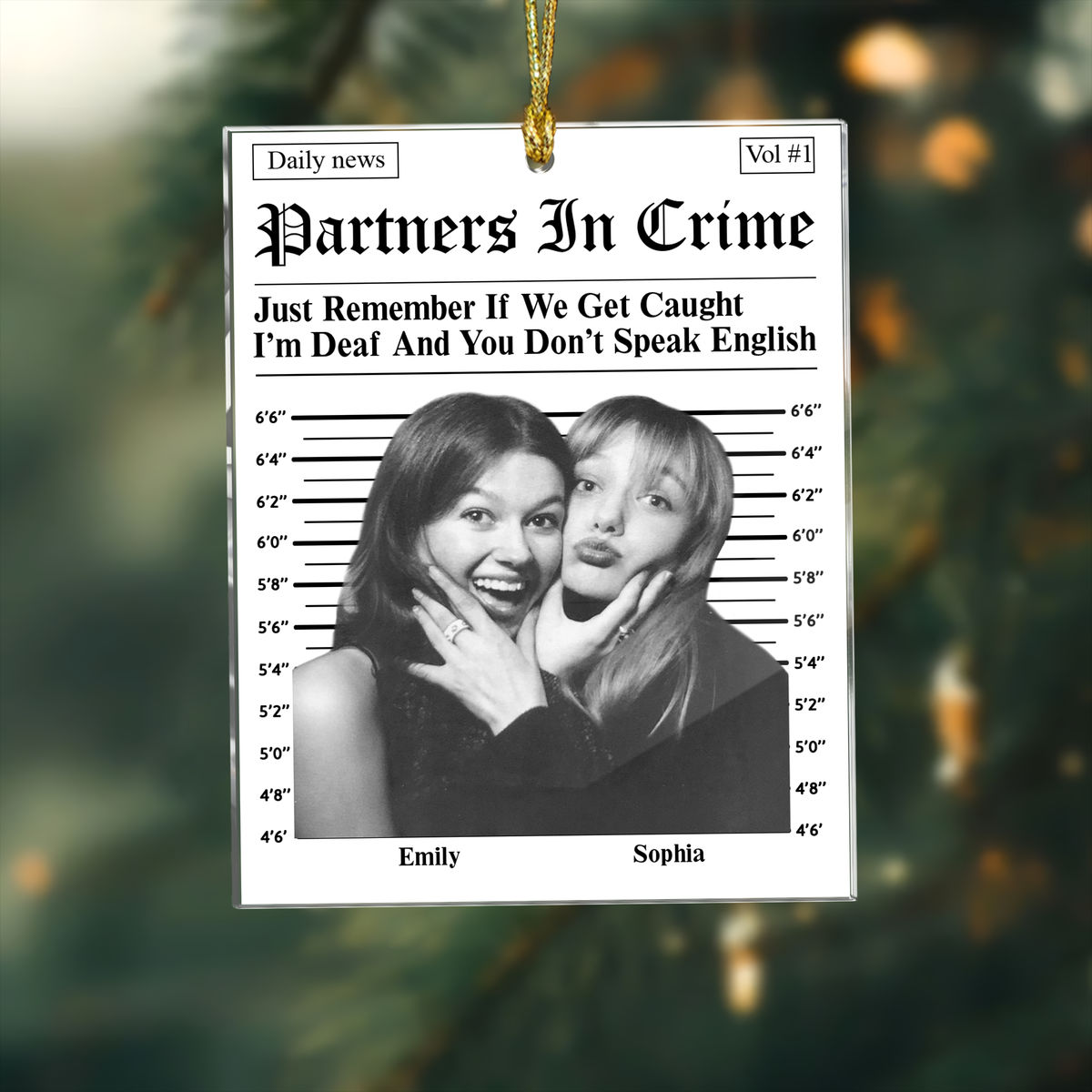 Acrylic Ornament Photo - Partners In Crime - Daily News - Friendship Funny Gifts - Personalized Acrylic Ornament - Personalized Photo Ornament_3