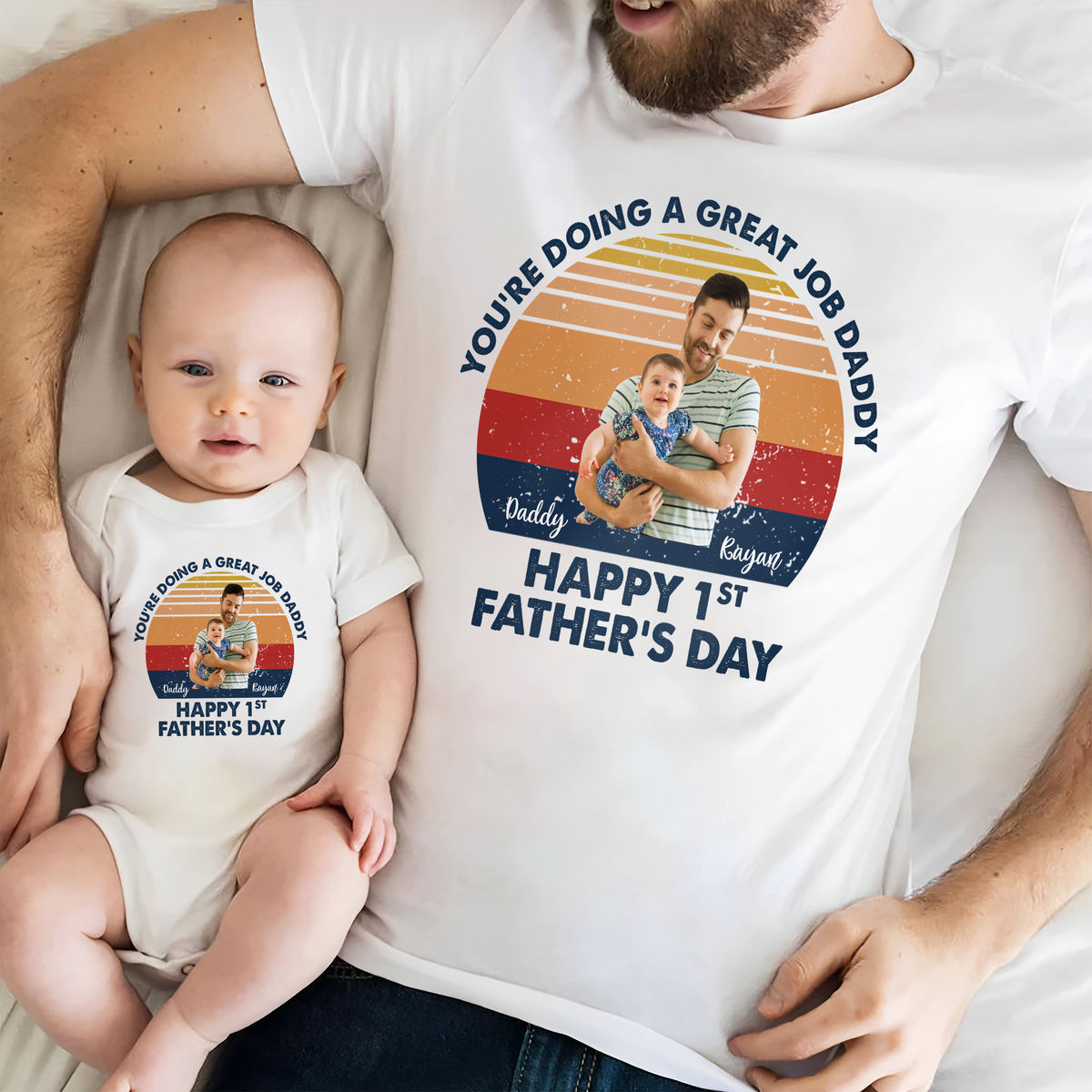 Personalized Set - Family Matching Outfit - You're doing great job Daddy. Happy 1st Father's Day - Gifts For Dad, Father, Son, Daughter - Father's Day Gifts