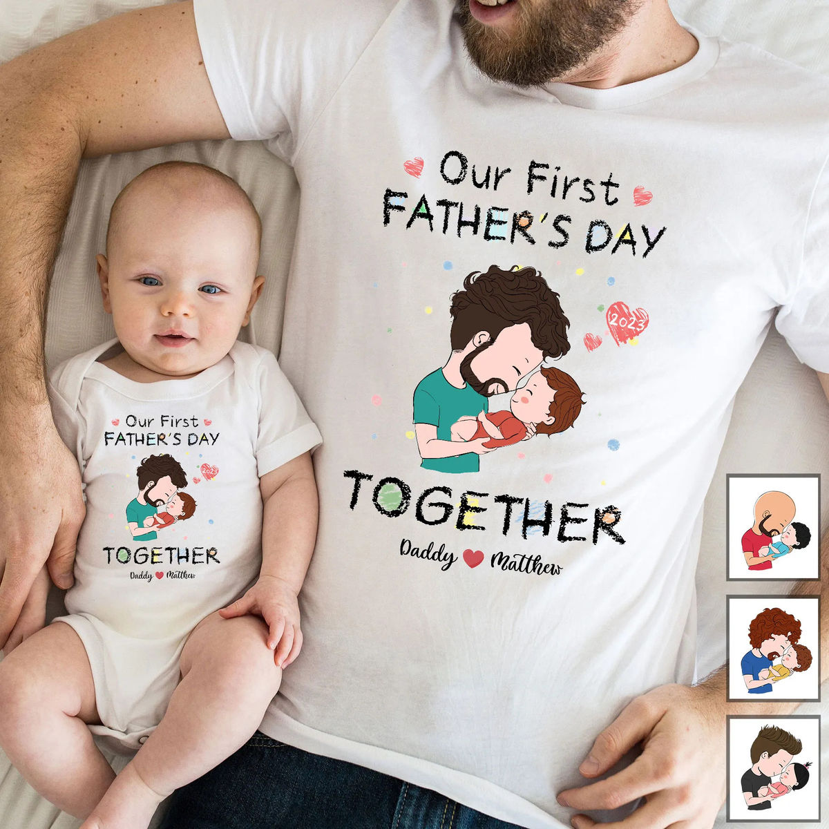 Personalized Set - First Father's Day - Our First Father's Day Matching Outfit (Onesie and TShirt Set) - Daddy & Baby