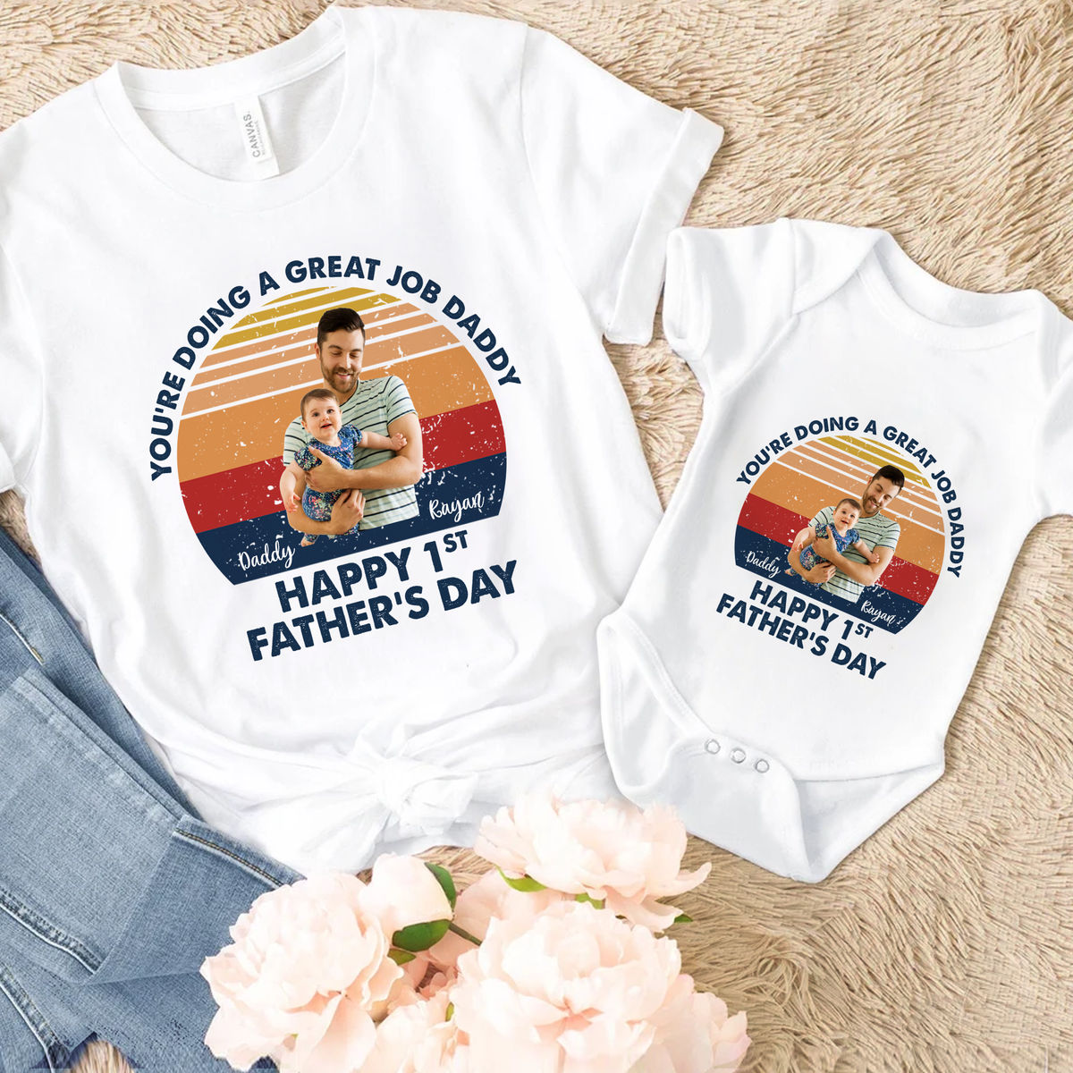 Personalized Set - Family Matching Outfit - You're doing great job Daddy. Happy 1st Father's Day - Gifts For Dad, Father, Son, Daughter - Father's Day Gifts_1