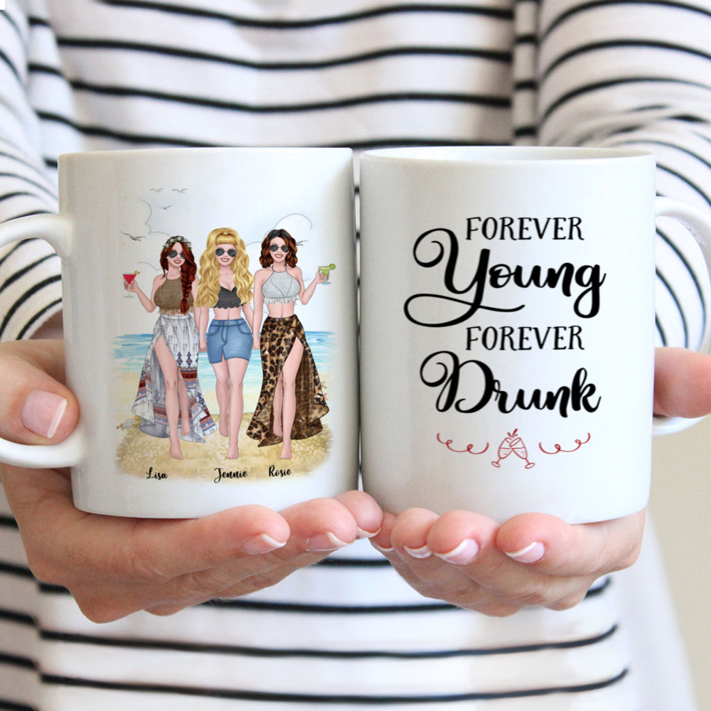 Personalized Mug - Up to 5 Girls - Forever Young Forever Drunk (Summer)