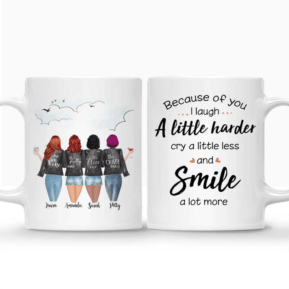 Personalized 4 Girls Mug - Because of You I Laugh, Cry, and Smile | Gossby_4