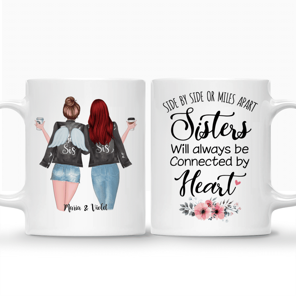 Personalized Mug - 2 Sisters With Angel Wings - Side by side or miles apart, Sisters will always be connected by heart_3