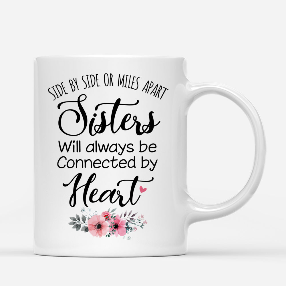 Personalized Mug - 2 Sisters With Angel Wings - Side by side or miles apart, Sisters will always be connected by heart_2