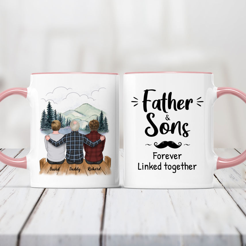 Personalized Mug - Father's Day - Father and Sons Forever Linked Together