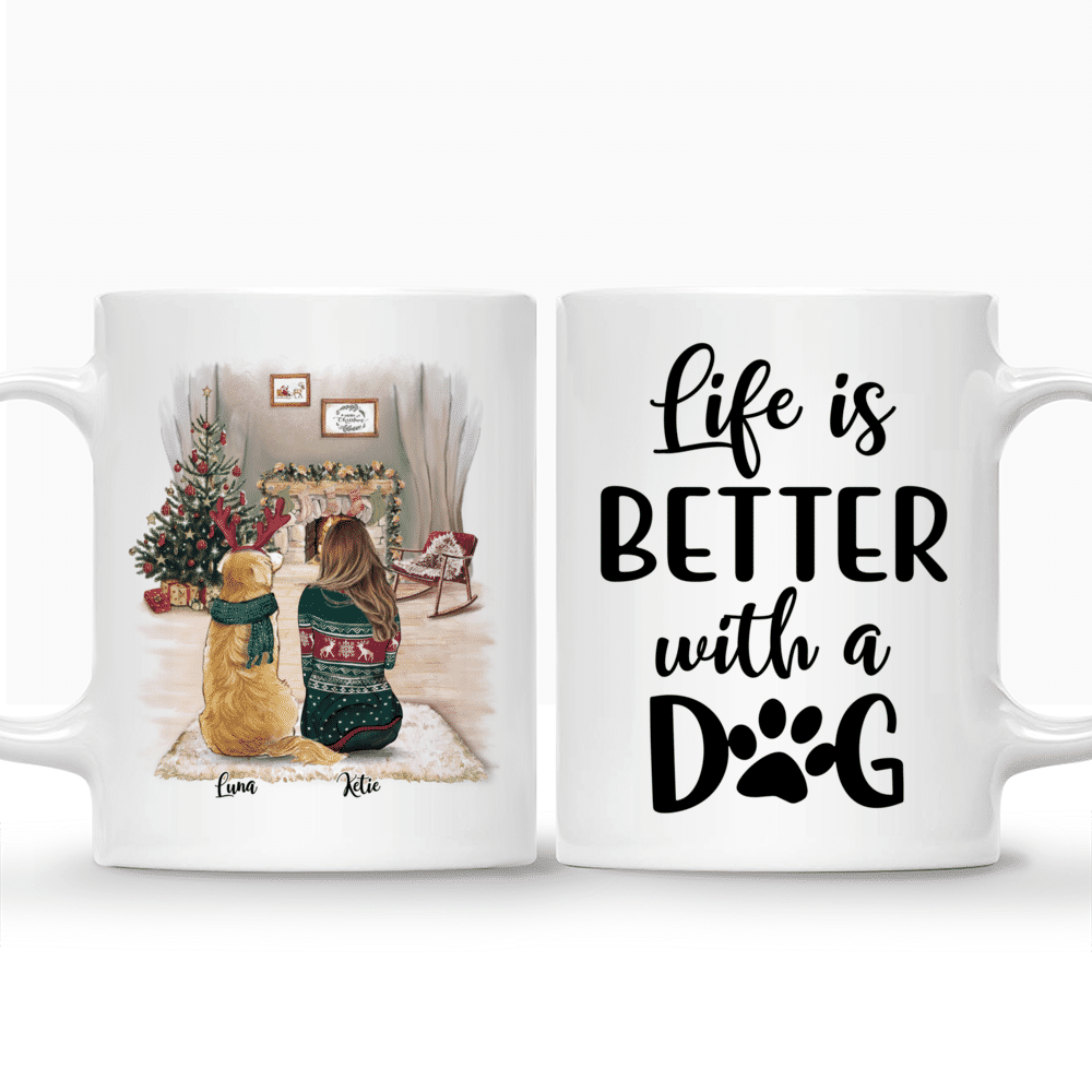 Personalized Mug - Girl and Dogs Christmas - Life is better with dogs_3