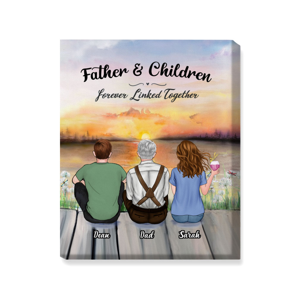 Personalized Wrapped Canvas - Father's Day Canvas - Sunset - Father And Children Forever Linked Together