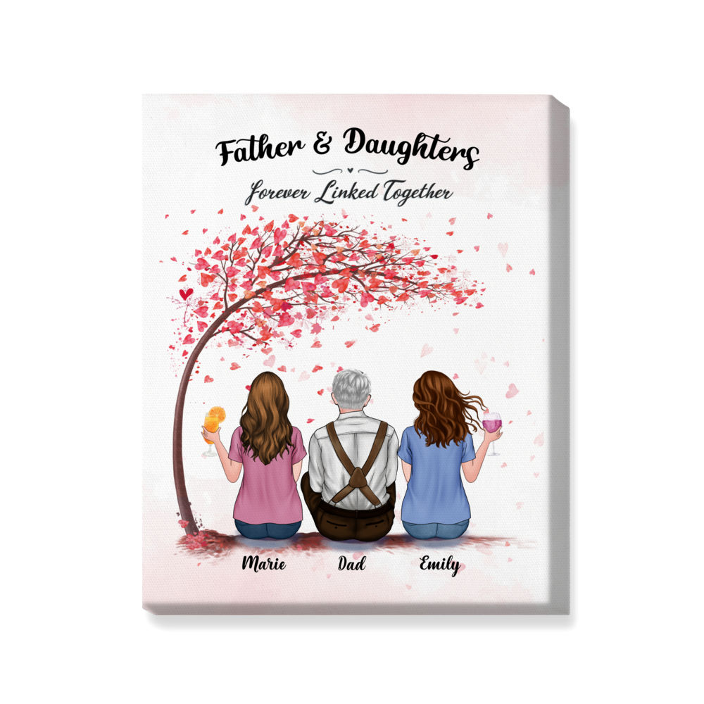 Father's Day Canvas - Love - Father And Daughters Forever Linked Together - Personalized Wrapped Canvas