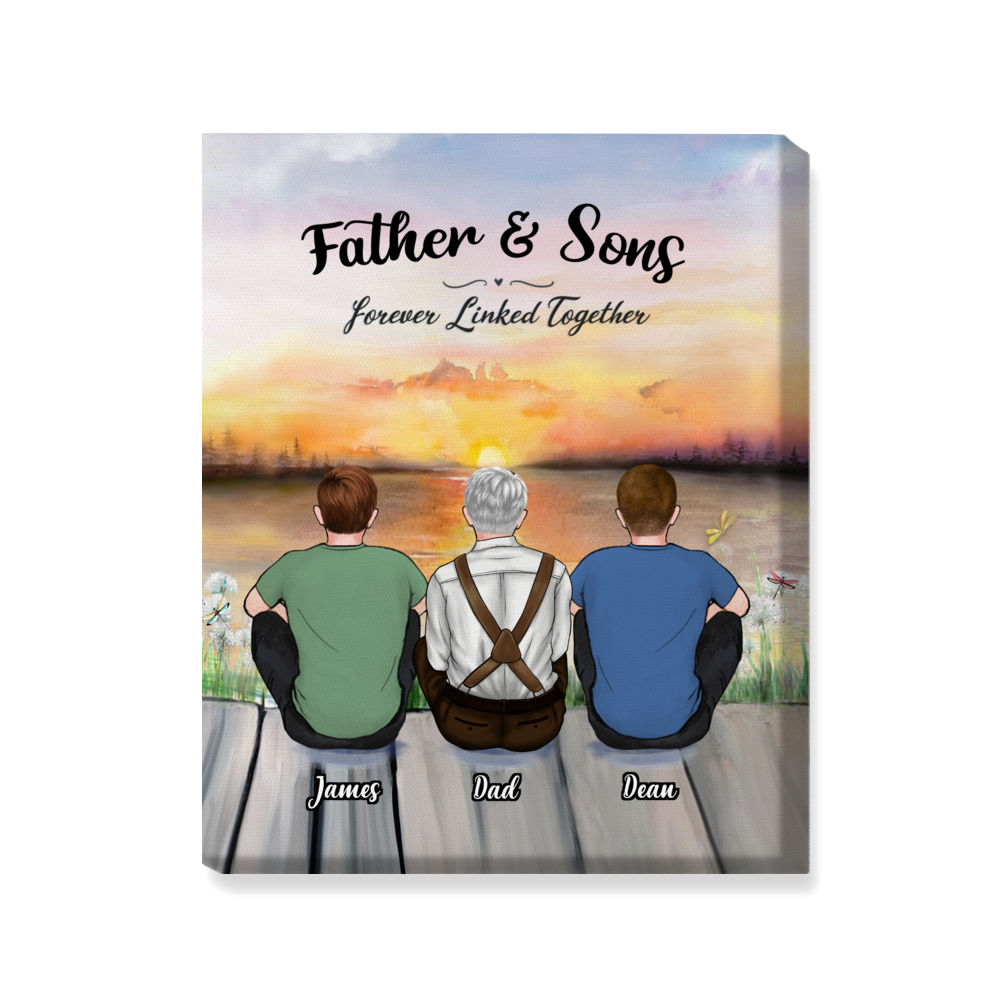 Father's Day Canvas - Sunset - Father And Sons Forever Linked Together - Personalized Wrapped Canvas
