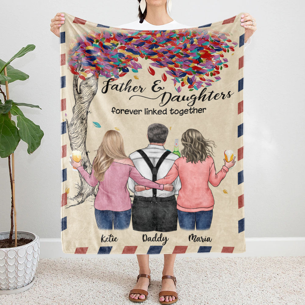 Personalized Blanket - Family - Father and Daughters Forever Linked Together_1