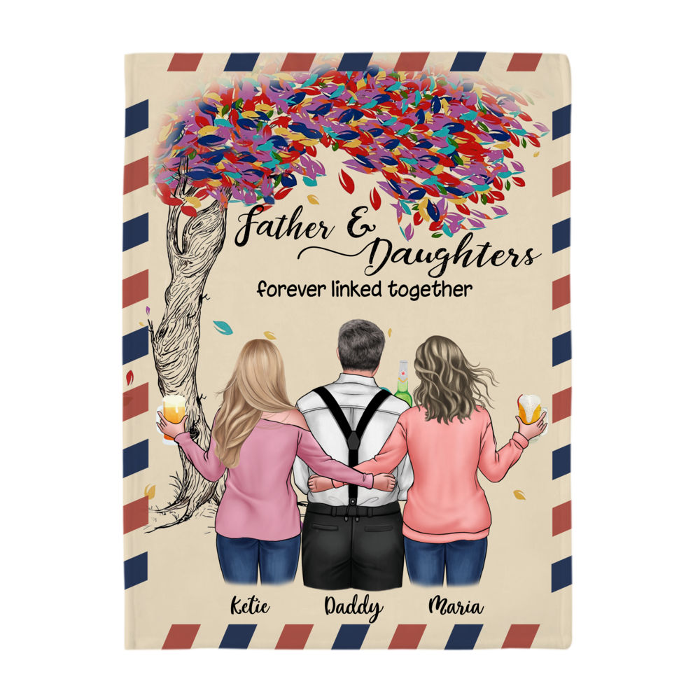 Personalized Blanket - Family - Father and Daughters Forever Linked Together_3
