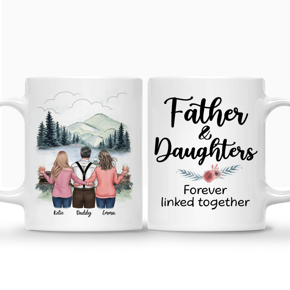 Family - Father and Daughters Forever Linked Together | Personalized Mugs | Gossby_3