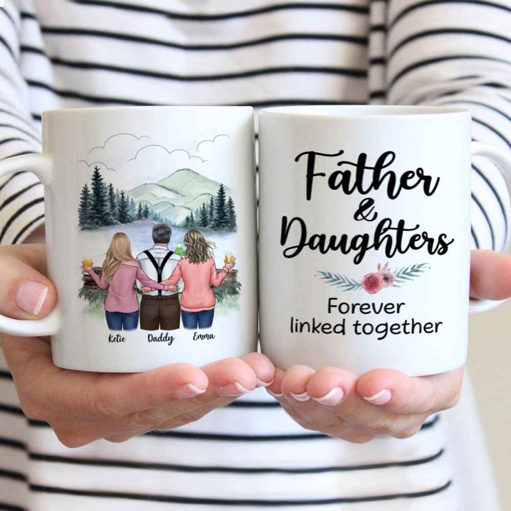 Family - Father and Daughters Forever Linked Together | Personalized Mugs | Gossby