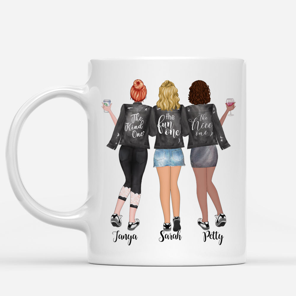 3 Girls - Besties forever. Never apart, maybe in distance but never at heart. - Personalized Mug_1