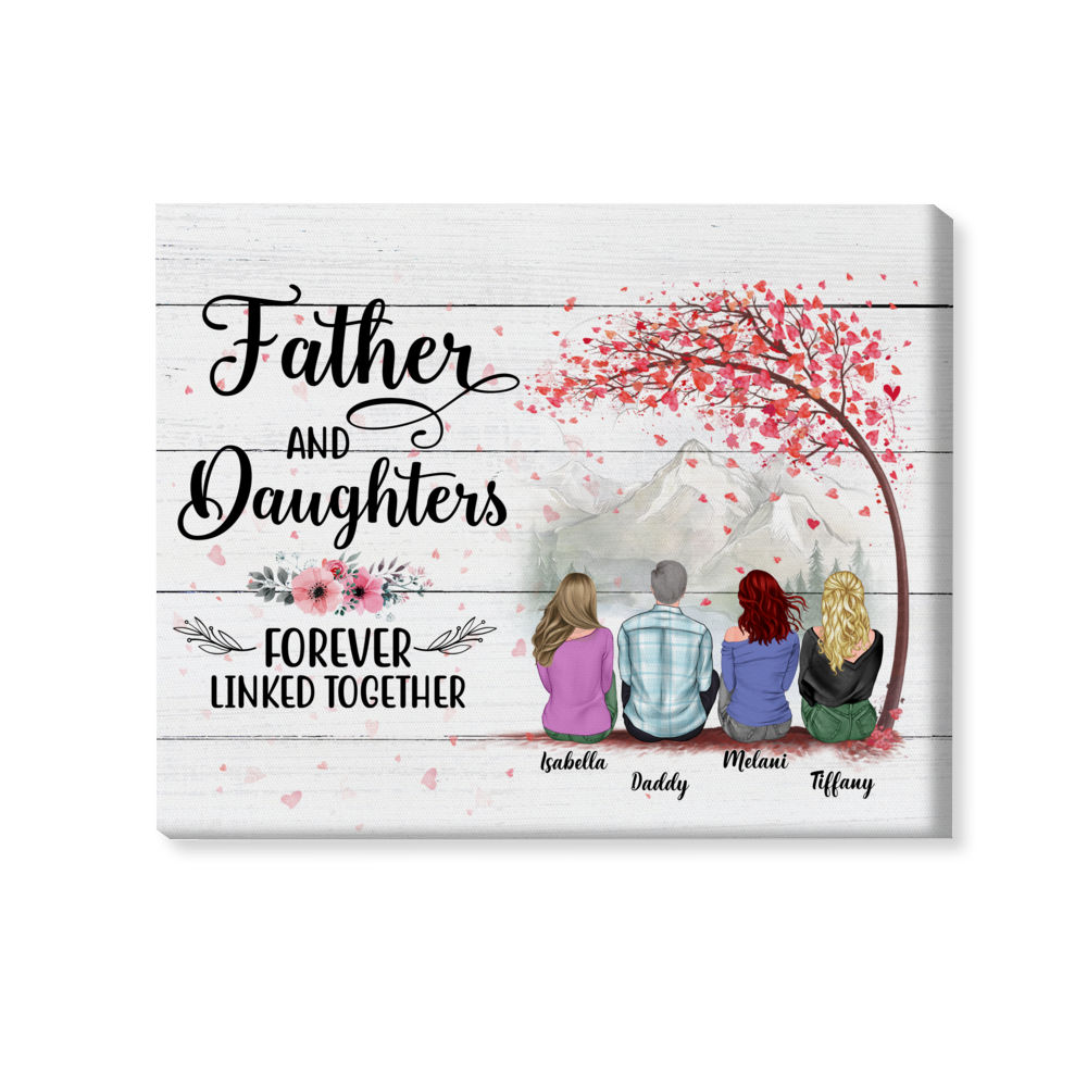 Father's Day - Father & Daughters Forever Linked Together - White Wooden Canvas - 2D - Personalized Wrapped Canvas_1