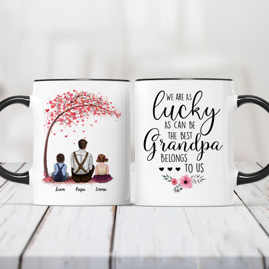 Personalized Mug - Grandpa & Grandkids - We Are As Lucky As Can Be The Best  Grandpa Belongs To Us