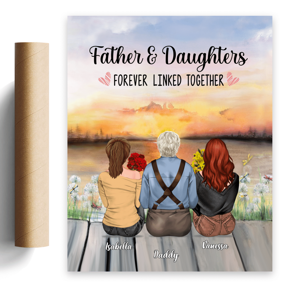 Personalized Poster - Father's Day - Father And Daughters Forever Linked Together Sunset_1