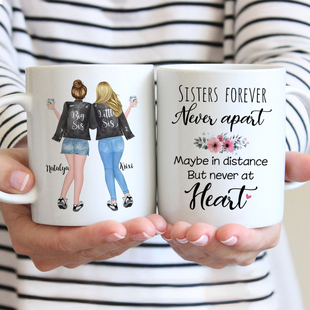 Personalized 2 Sisters Full Body Mugs - Sisters Forever, Never Apart