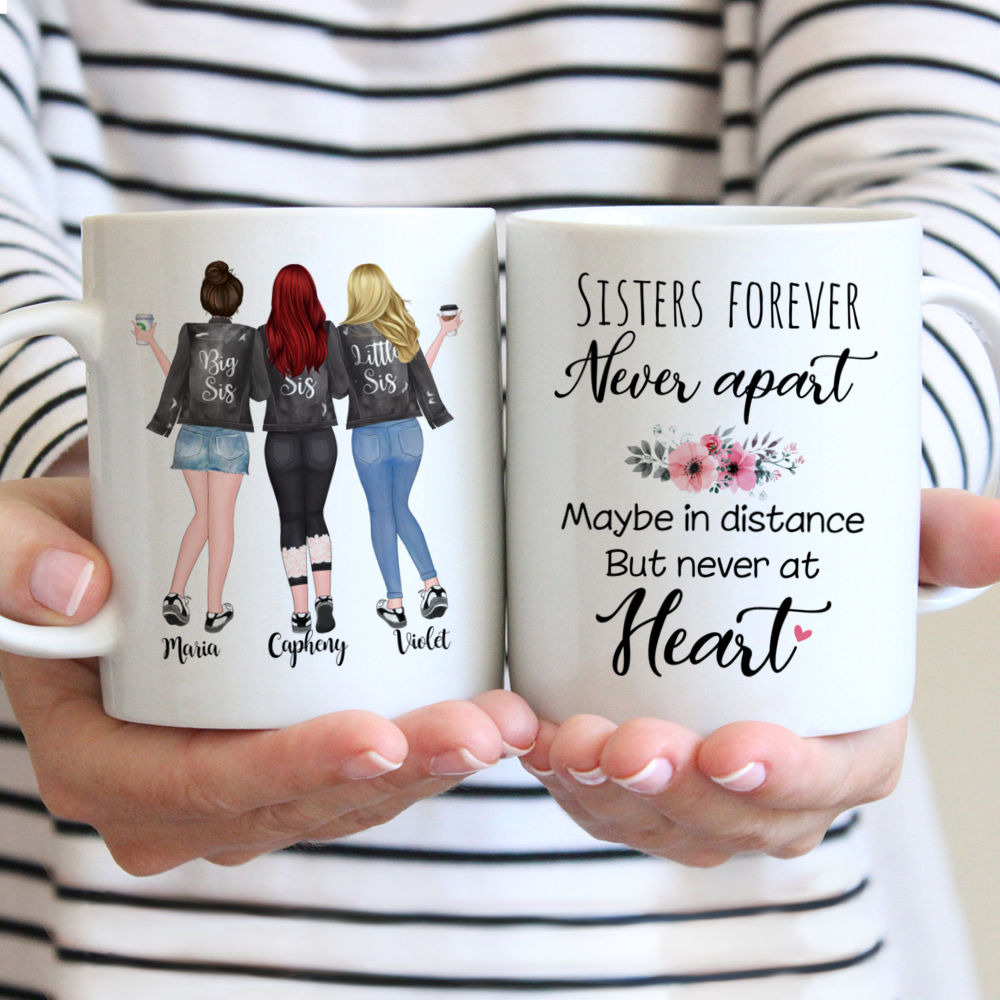 Personalized 3 Sisters Coffee Mugs - Sisters Forever, Never Apart