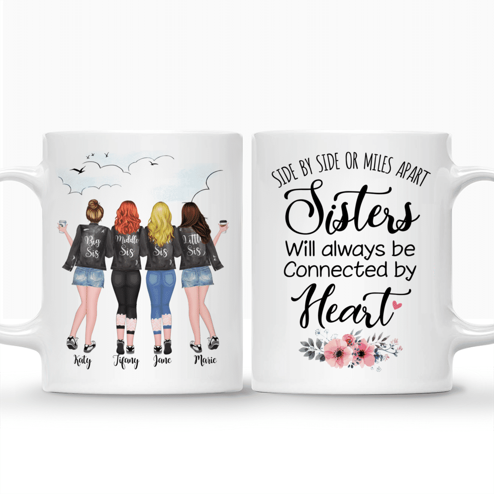 4 Sisters Personalized Mugs - Sisters will always be connected by heart_3