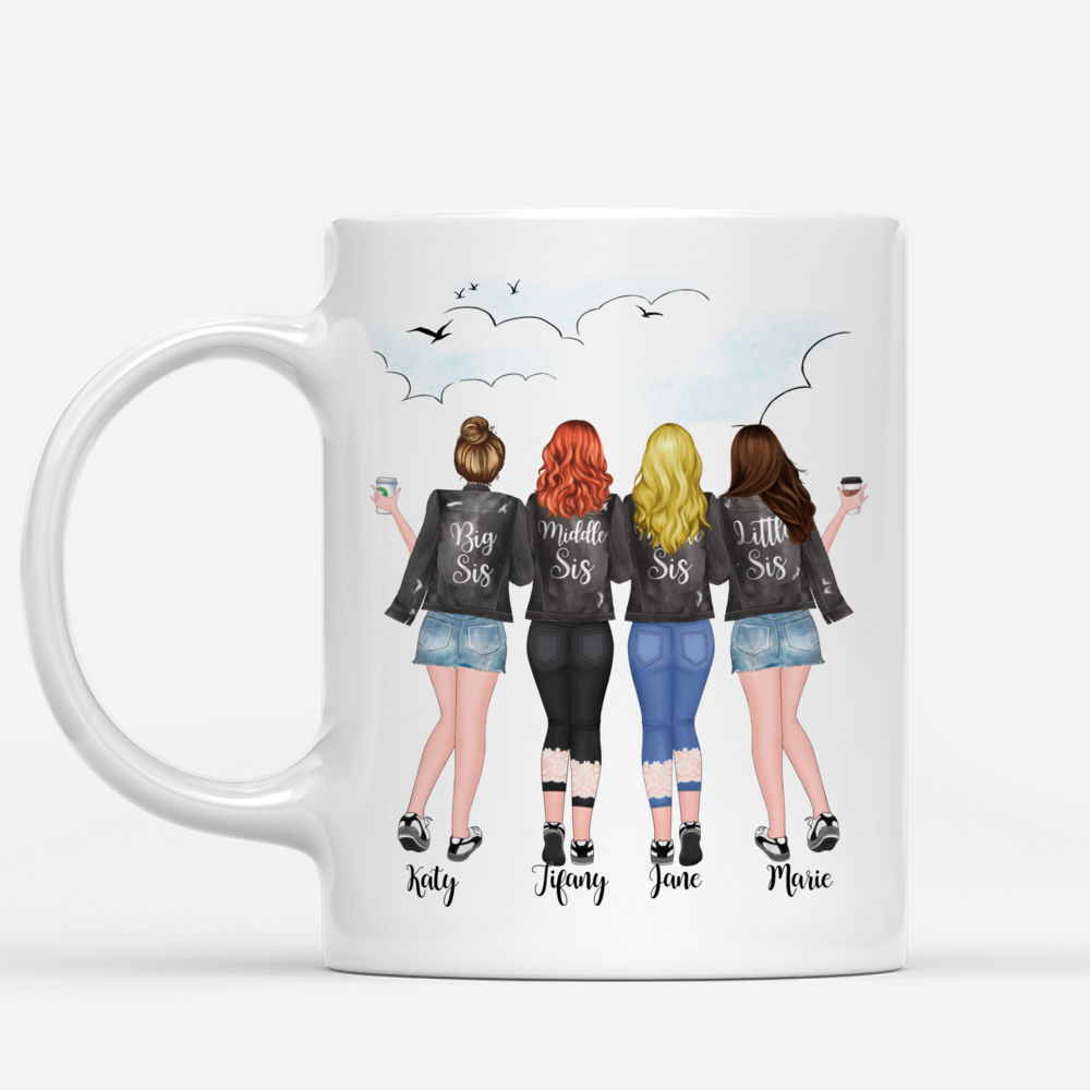 4 Sisters Personalized Mugs - Sisters will always be connected by heart_1