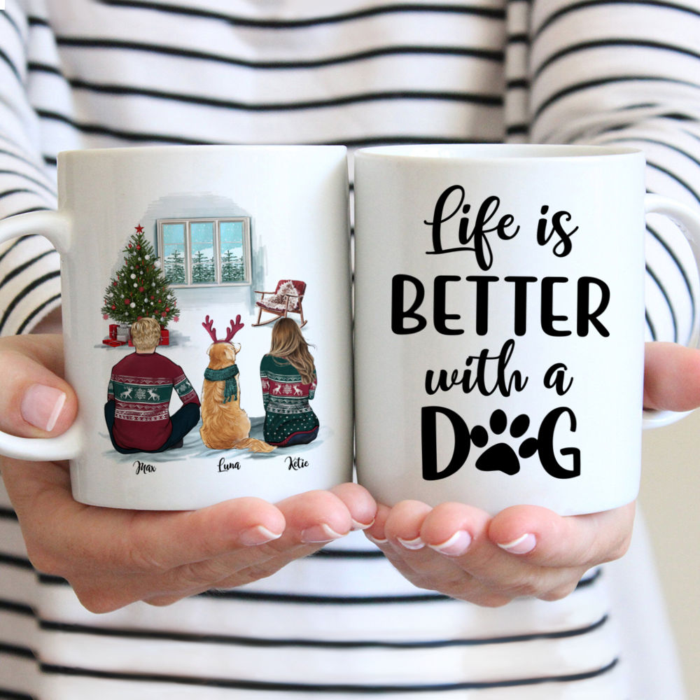 Personalized Mug -  Couple Christmas - Life Is Better With Dogs