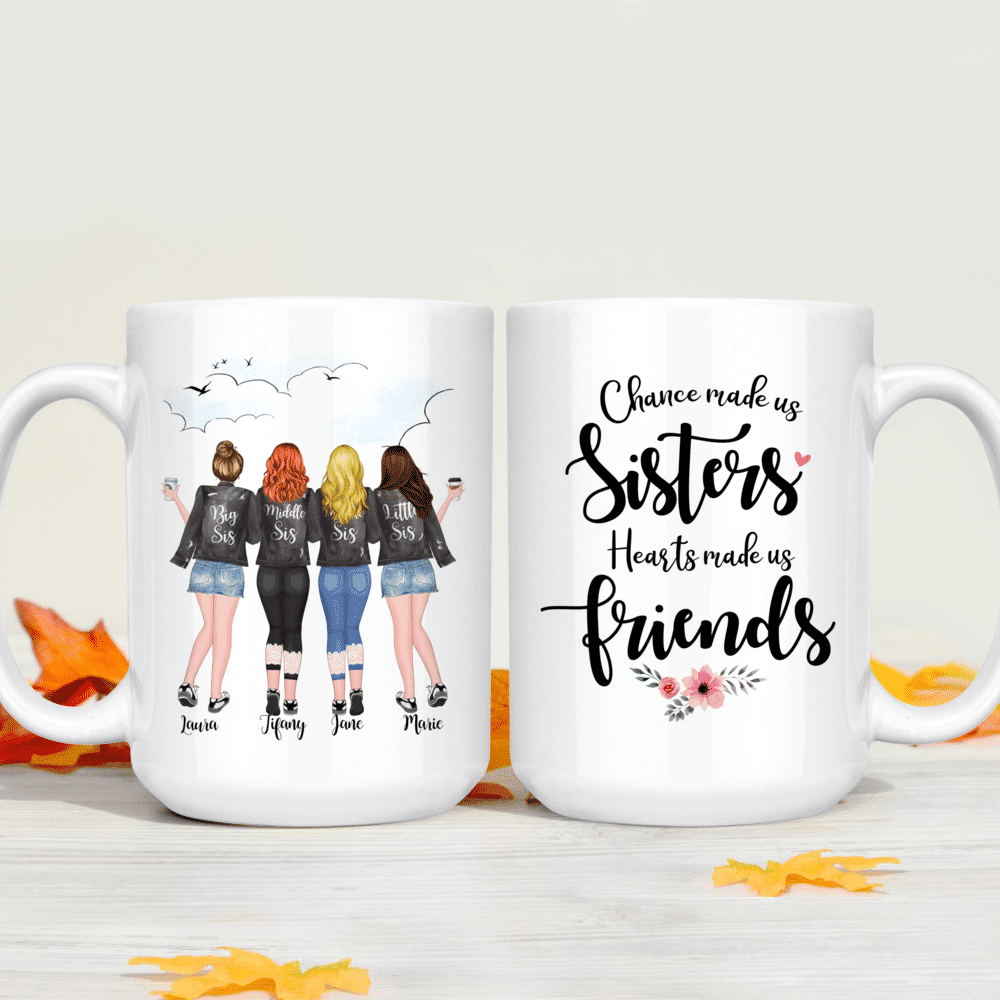 Personalized Mug - 4 Sisters With Angel Wings - Sisters are we