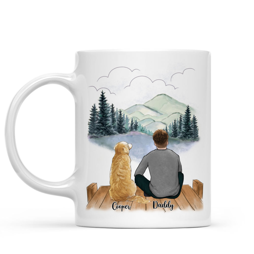 Personalized Mug - Man and Dogs - Dear dad, thanks for all the belly rubs and for picking up my poop. Love, your favorite (4638)_1