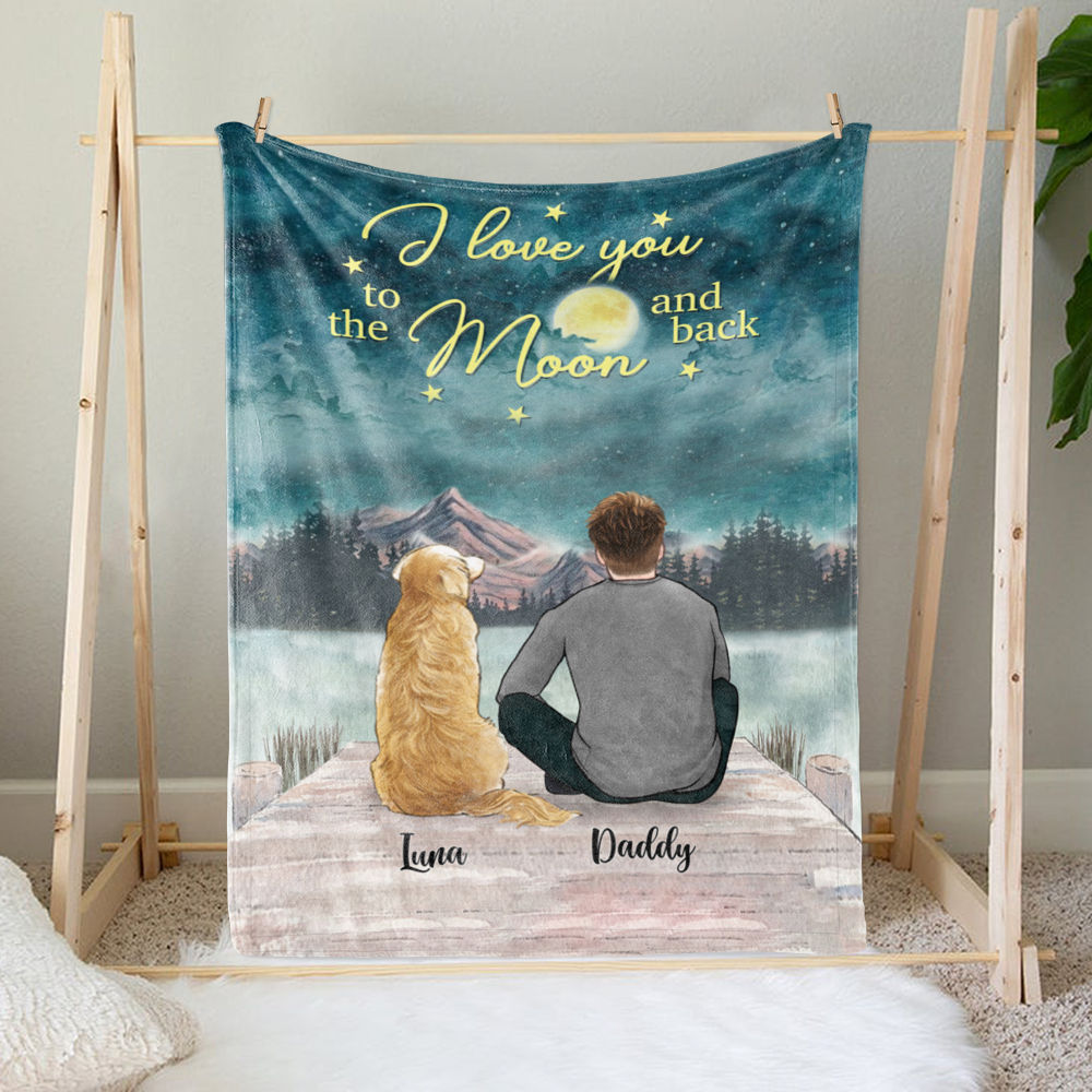 Man and Dogs - I love you to the moon and back - Ver 3 - Personalized Blanket_2