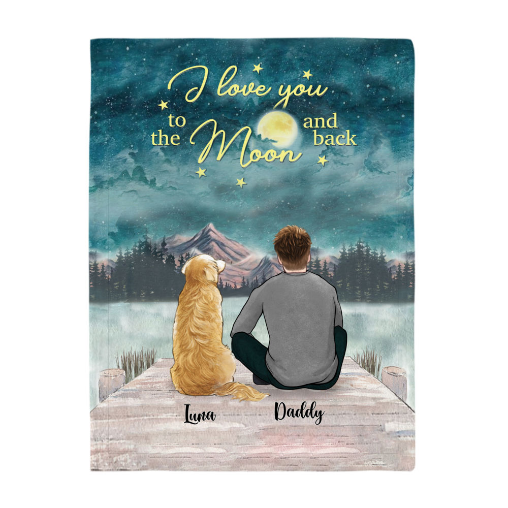 Personalized Blanket - Man and Dogs - I love you to the moon and back - Ver 3_3