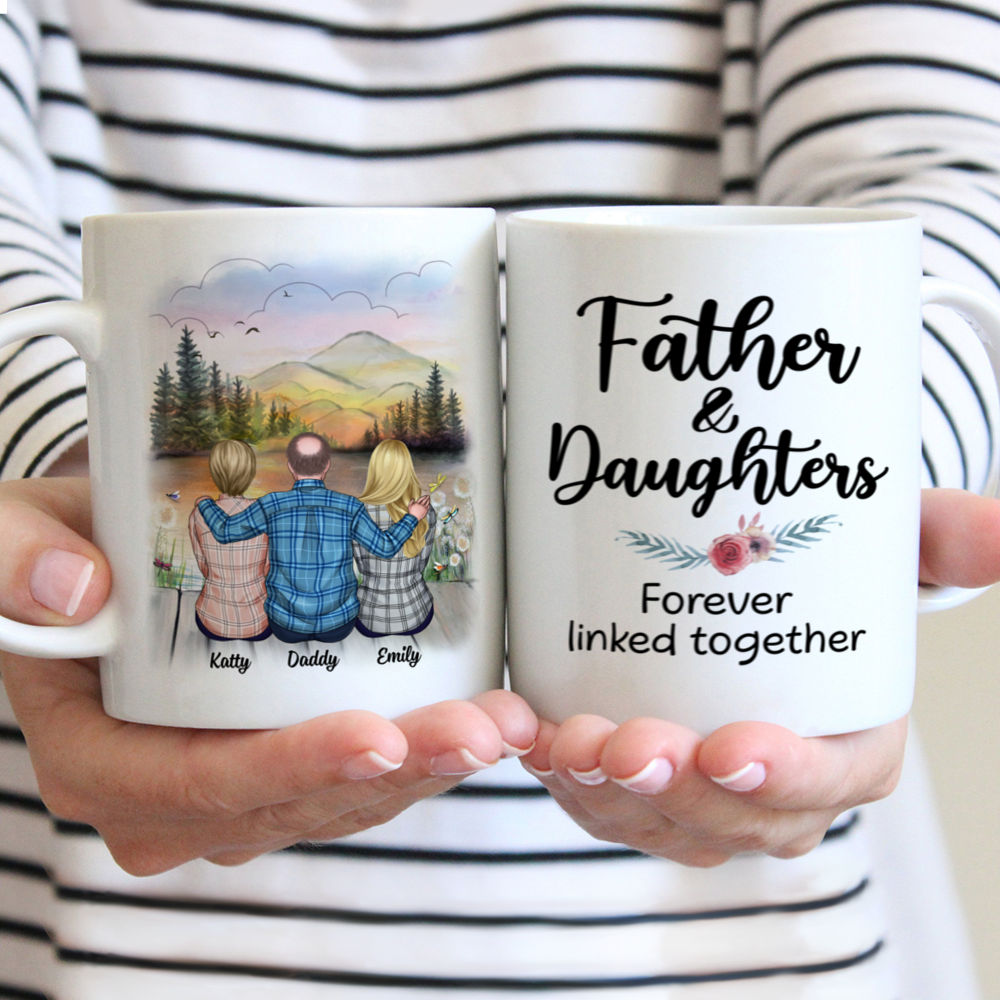 Father & Children (S) - Father & Daughters, Forever linked Together - 2D - Personalized Mug