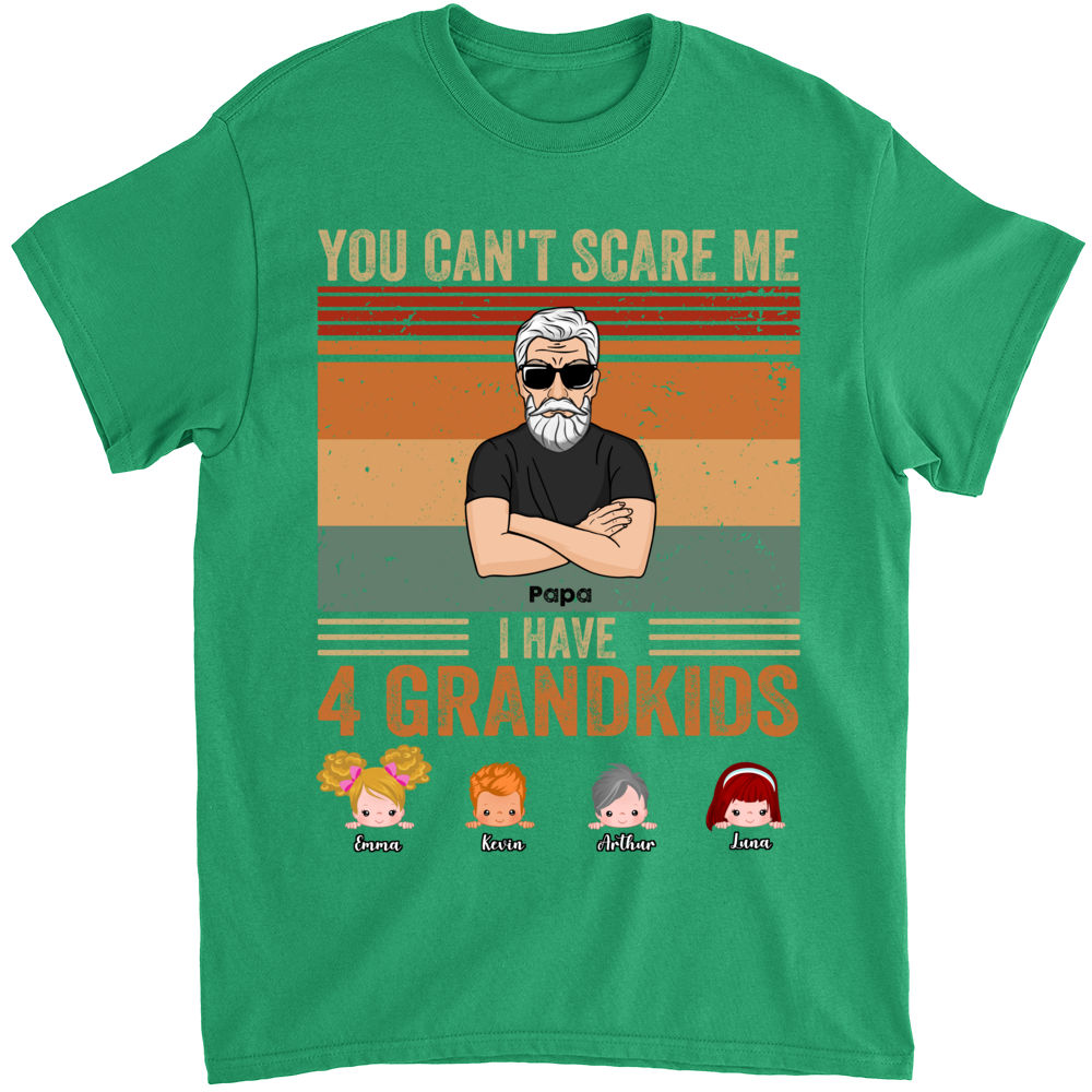 Personalized Shirt - Grandpa & Grandkids - You Can't Scare Me I Have Four Grandkids (Black)_2