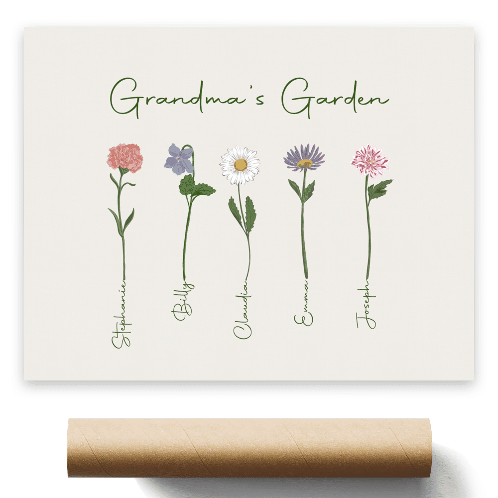 Personalized Poster - Flower Family - Grandpa's Garden - CUSTOM YOUR OWN TITLE - Up to 10 Members_2